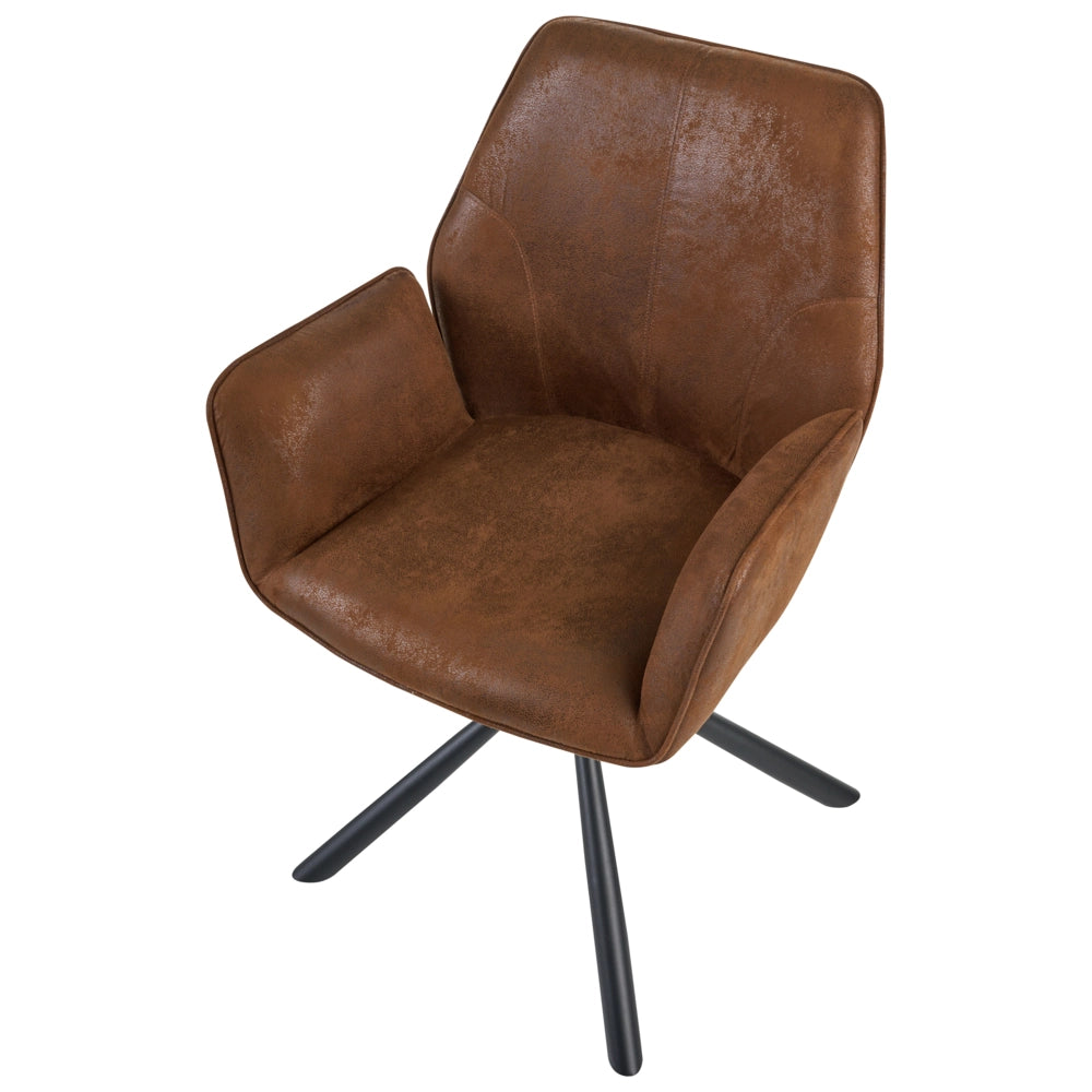 Set di 2 sedie da pranzo girevoli in ecopelle marrone con schienale alto in stile scandinavo
