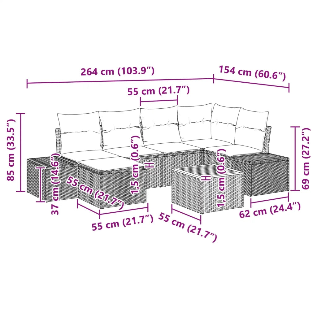 Set Divano da Giardino 7 pz Nero polyrattan 3347984