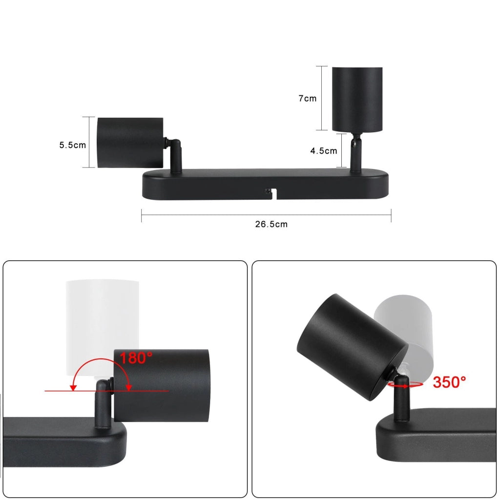 ZMH Faretto da soffitto neri 2 luci GU10 metallo rotanti 350° per soggiorno corridoio scala cucina senza lampadina