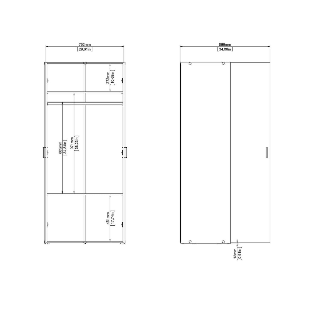 Guardaroba 2 ante Danny, Mobile camera da letto, Cabina armadio portabiti, Armadio appendiabiti, 78x50 h175 cm, Bianco