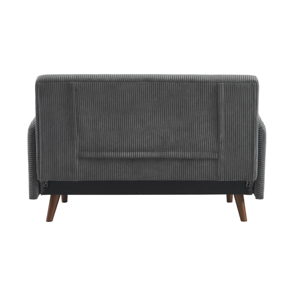 Divano letto in velluto a coste con gambe in legno, 2 posti, grigio