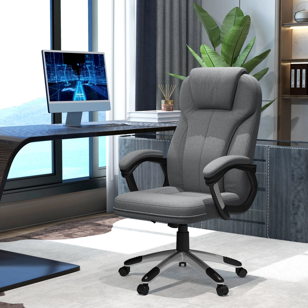 Sedia da ufficio ergonomica con schienale alto, funzione oscillante, altezza regolabile e braccioli in poliestere grigio