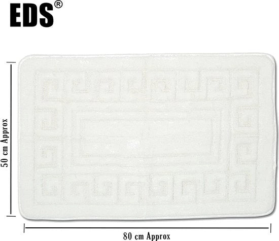 Set di tappeti di sicurezza con disegno greco, 2 pezzi, 1 tappeto da bagno (50 x 80 cm) e 1 tappeto da wc (50 x 40 cm), bianco
