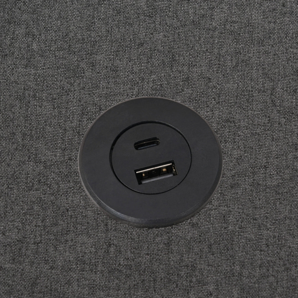 Letto matrimoniale con contenitore e testiera con USB e Type-C