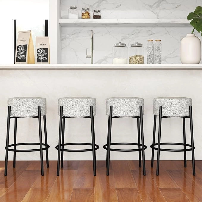 Sgabello da Bar 48 x 48 x 68 cm, Sedia da Pranzo con Seduta Imbottita e Base in Metallo, Sgabello Imbottito inTessuto di Lino per Isola della Cucina e Sala da Pranzo, Grigio