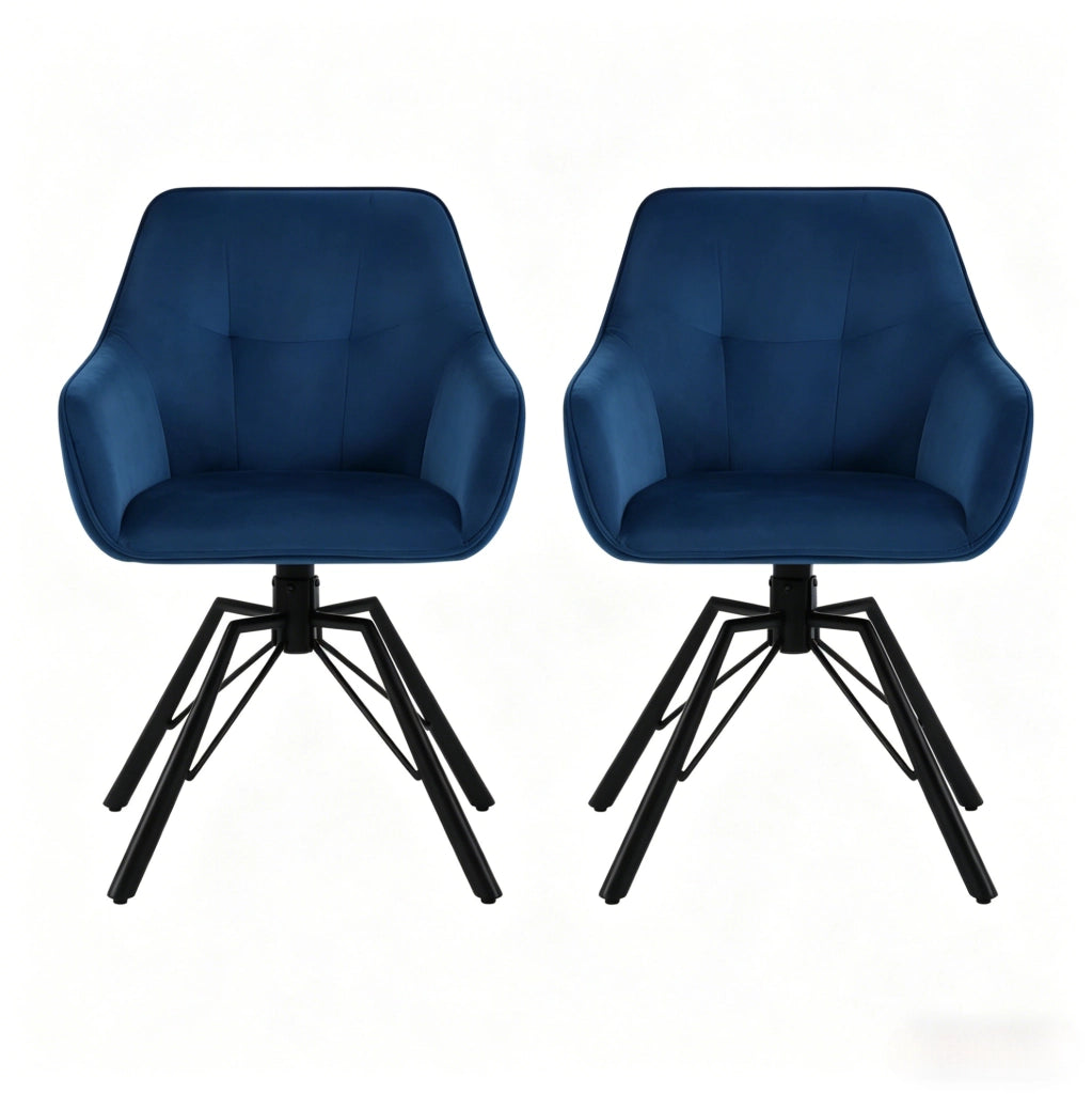 Set di 2 sedie da pranzo girevoli in velluto blu