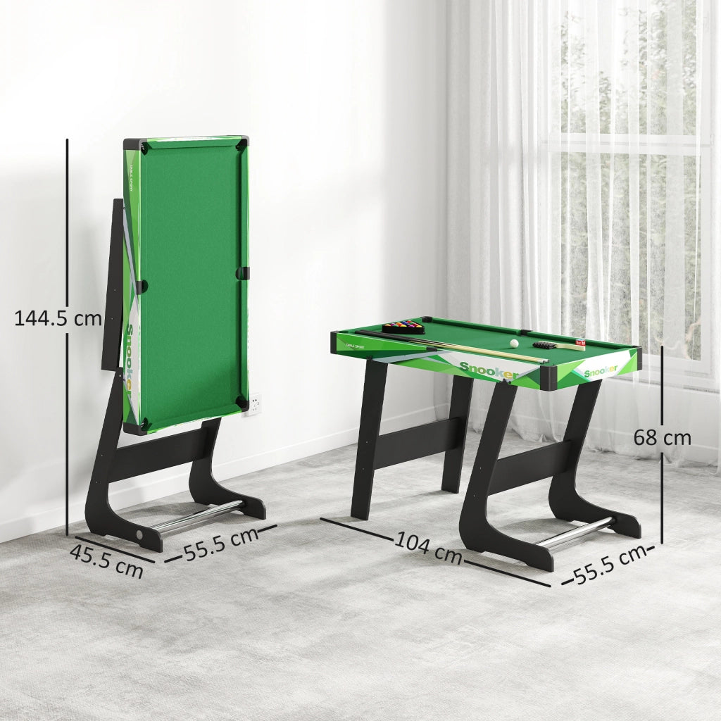 Tavolo da Biliardo Pieghevole 104x55,5x68 cm con Stecche Palle e Triangolo in MDF Verde e Nero