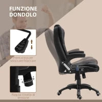 Sedia da Ufficio Massaggiante a 6 Punti e Riscaldata, Altezza Regolabile e Funzione Dondolo, Nero