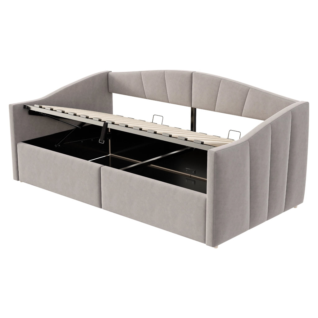 Sofabett con sistema idraulico in velluto grigio chiaro 90x200 cm