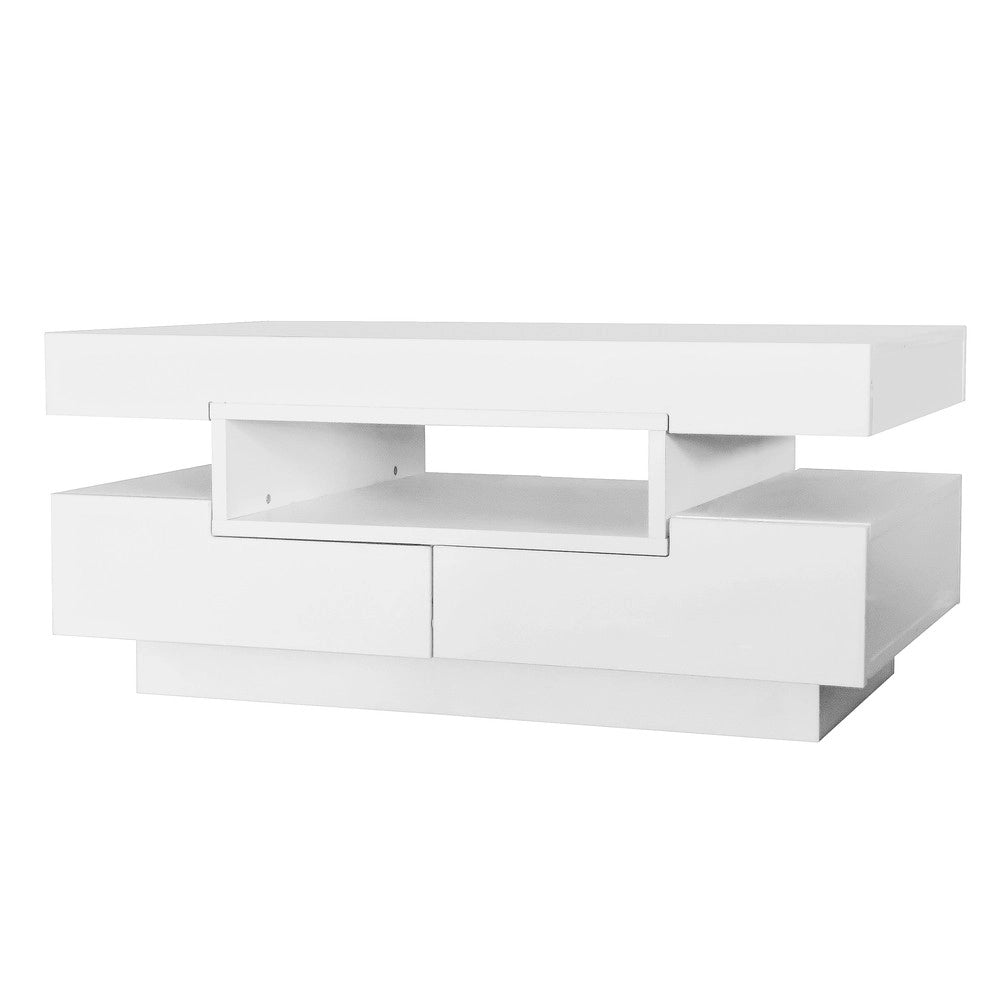 Tavolino da Caff¨¨ con LED e Cassetti, Lucido ¨C MINIMAL ¨C Design Moderno Soggiorno