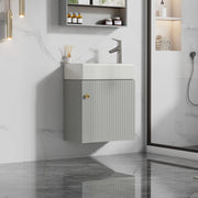 Mobile sottolavabo da bagno con 1 anta e lavabo in ceramica, per bagno piccolo, in MDF, grigio e bianco, 62 × 54 × 26 cm