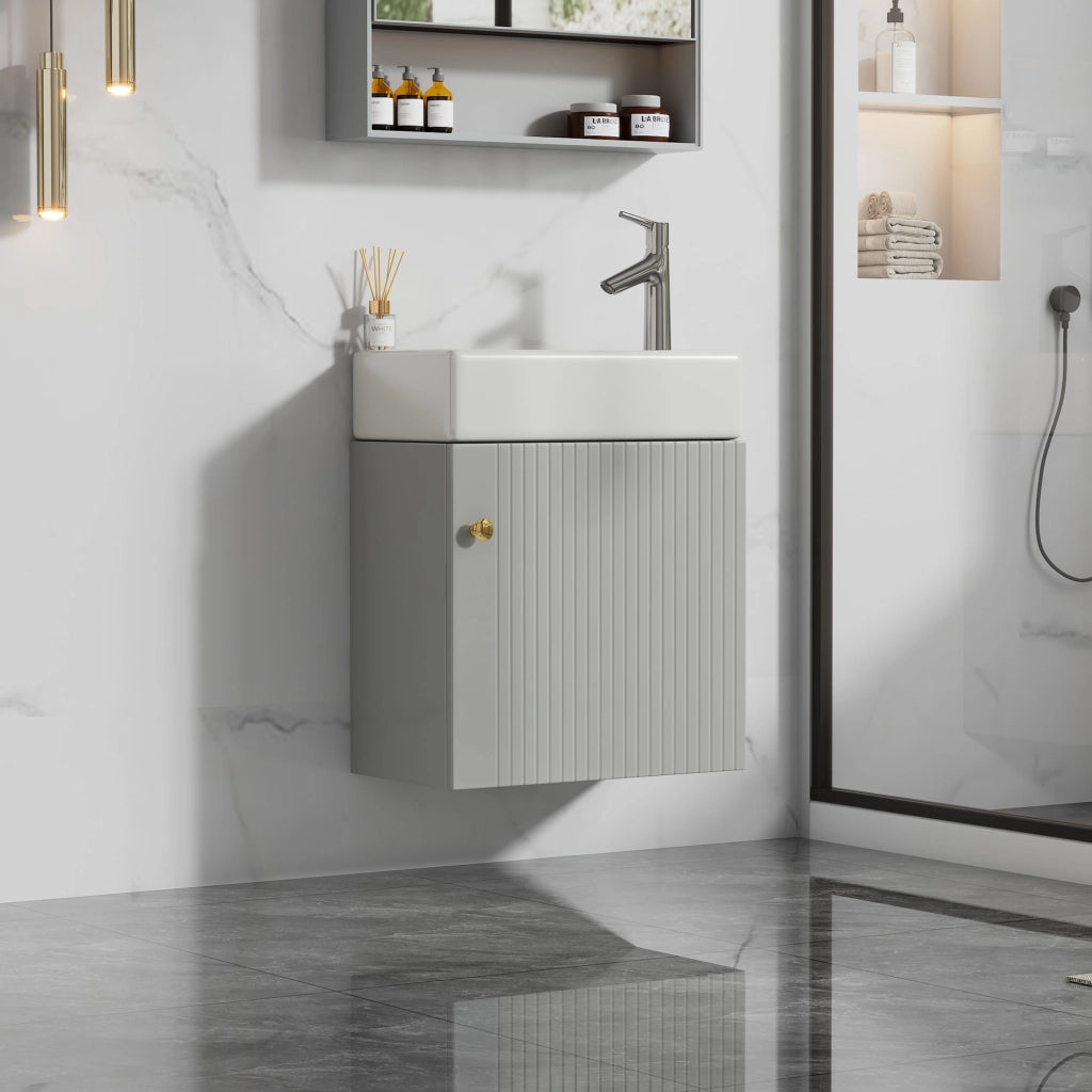 Mobile sottolavabo da bagno con 1 anta e lavabo in ceramica, per bagno piccolo, in MDF, grigio e bianco, 62 × 54 × 26 cm