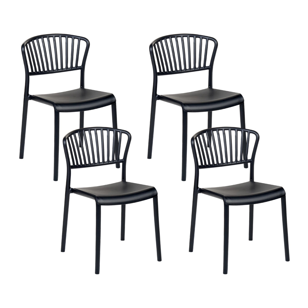 Set di 4 sedie da pranzo in plastica nero per interni ed esterni da giardino impilabili in stile minimalista
