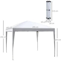 Gazebo Pieghevole con Corde e Picchetti da Giardino Tessuto Oxford 2.95x2.95M Bianco