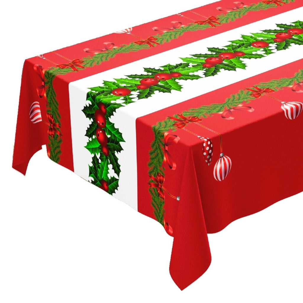 Tovaglia Natalizia Copritavolo Antimacchia Plastificata Retro Felpato Aghifoglio - 140x300 cm