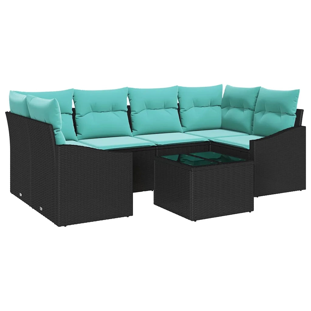 Set di divani con cuscino 7 pcs Nero e Turchese polyrattan