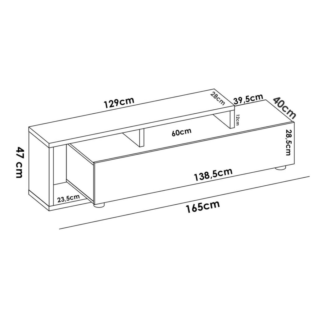 Mobile porta TV Argon, Credenza bassa da soggiorno, Madia da salotto per televisione, 165x40h47 cm, Rovere Nodi e Antracite