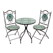 SET PER ESTERNO GIARDINO TAVOLO E 2 SEDIE CON INSERTI IN CERAMICA MODELLO "SAINT-TROPEZ"