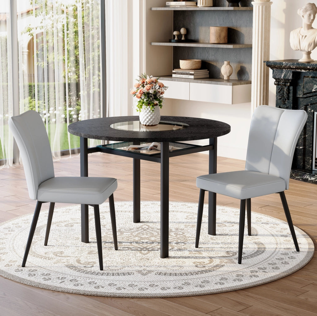 Set tavolo rotondo con 2 sedie, nero e grigio chiaro