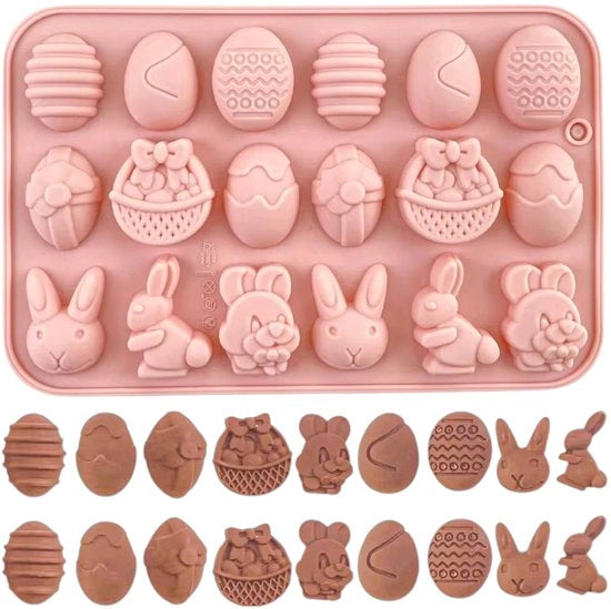 Modulo di silicone per uova di Pasqua - fondant - cioccolato - uova di Pasqua - coccodrillo di Pasqua - cucina con bambini - conica - resistente alla lavastoviglie - uovo di Pasqua - 18 fori