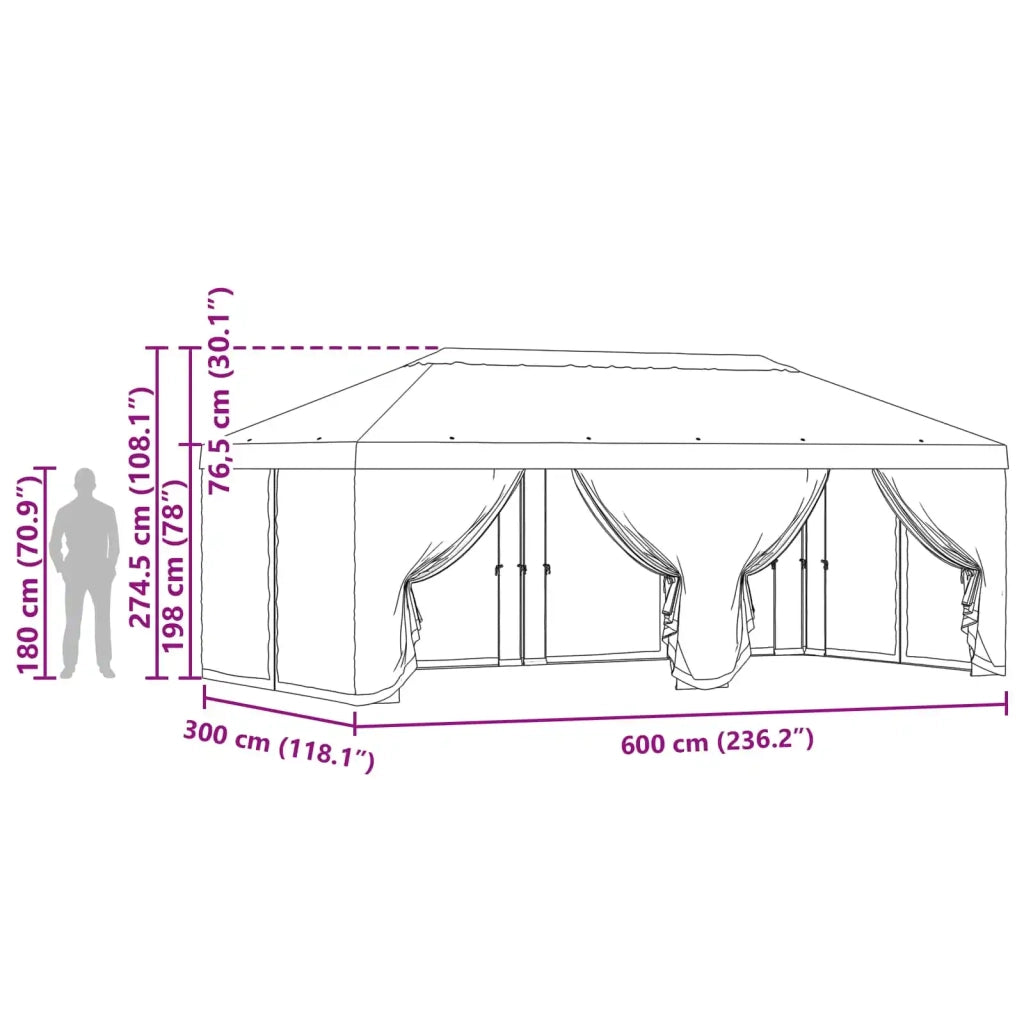 Copertura Gazebo con Pareti Laterali Blu 600,5 x 300,5 cm 900441