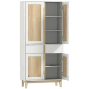 Credenza da cucina alta  con 4 ante, 2 cassetti e mensole regolabili, 80x35x170cm, Bianco e quercia