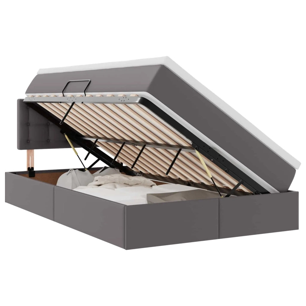 Letto con contenitore e LED Grigio 120 x 190 cm Pelle Sintetica