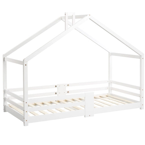 Letto a Casetta per Bambini con Doghe e Protezione ¨C MINIMAL ¨C Pino Bianco 90x200