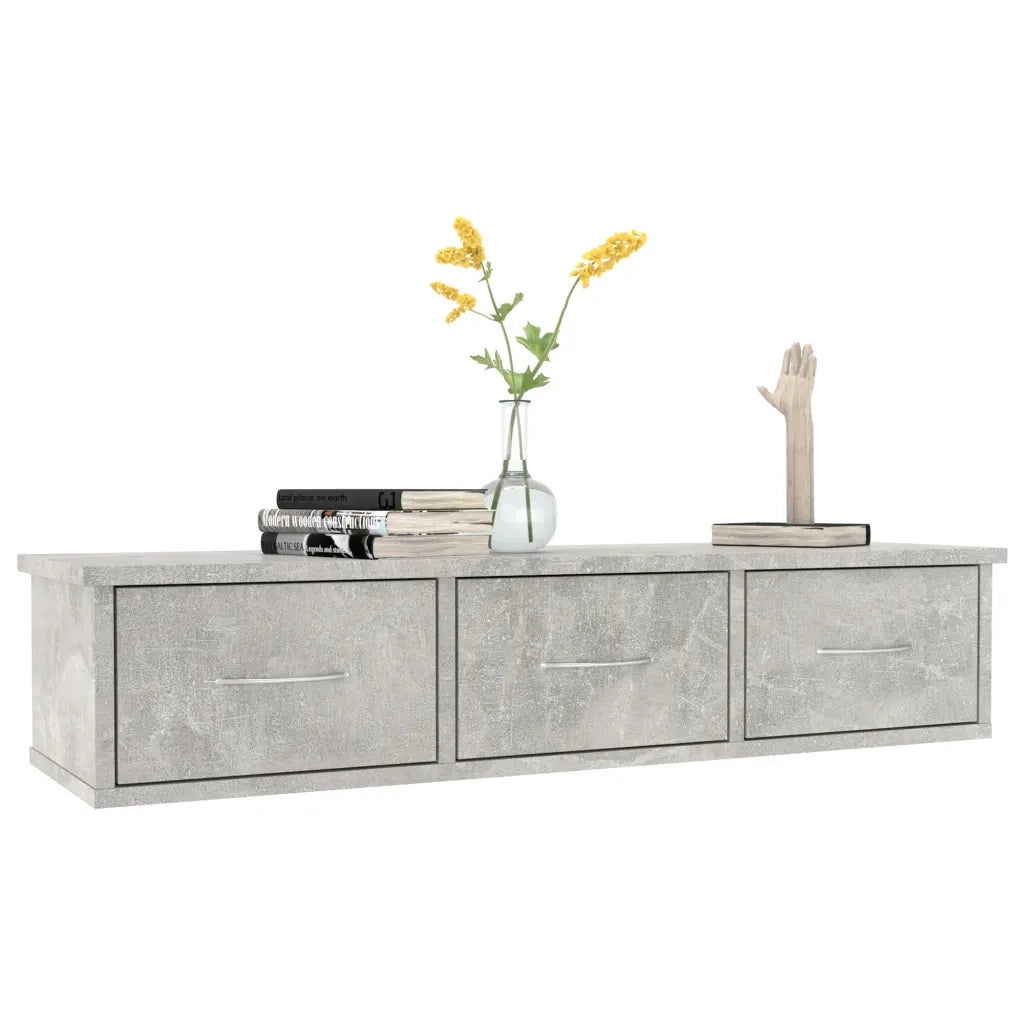 Scaffale Cassetti Parete Grigio Cemento 88x26x18,5 Multistrato 800598