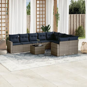 Set Divani da Giardino 10 pz con Cuscini Grigio in Polyrattan