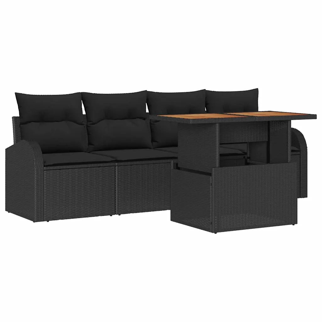Set Divano da Giardino con archiviazione 5 pcs Nero Poly Rattan 3358256