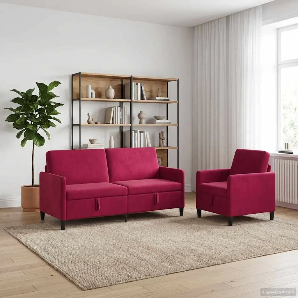 Set di Divani con Storage 2 pz Rosso Vino Poliestere 3429223