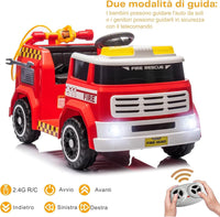 Macchina Elettrica per Bambini Camion dei Pompieri Telecomandato 12V 7,5Ah Rosso