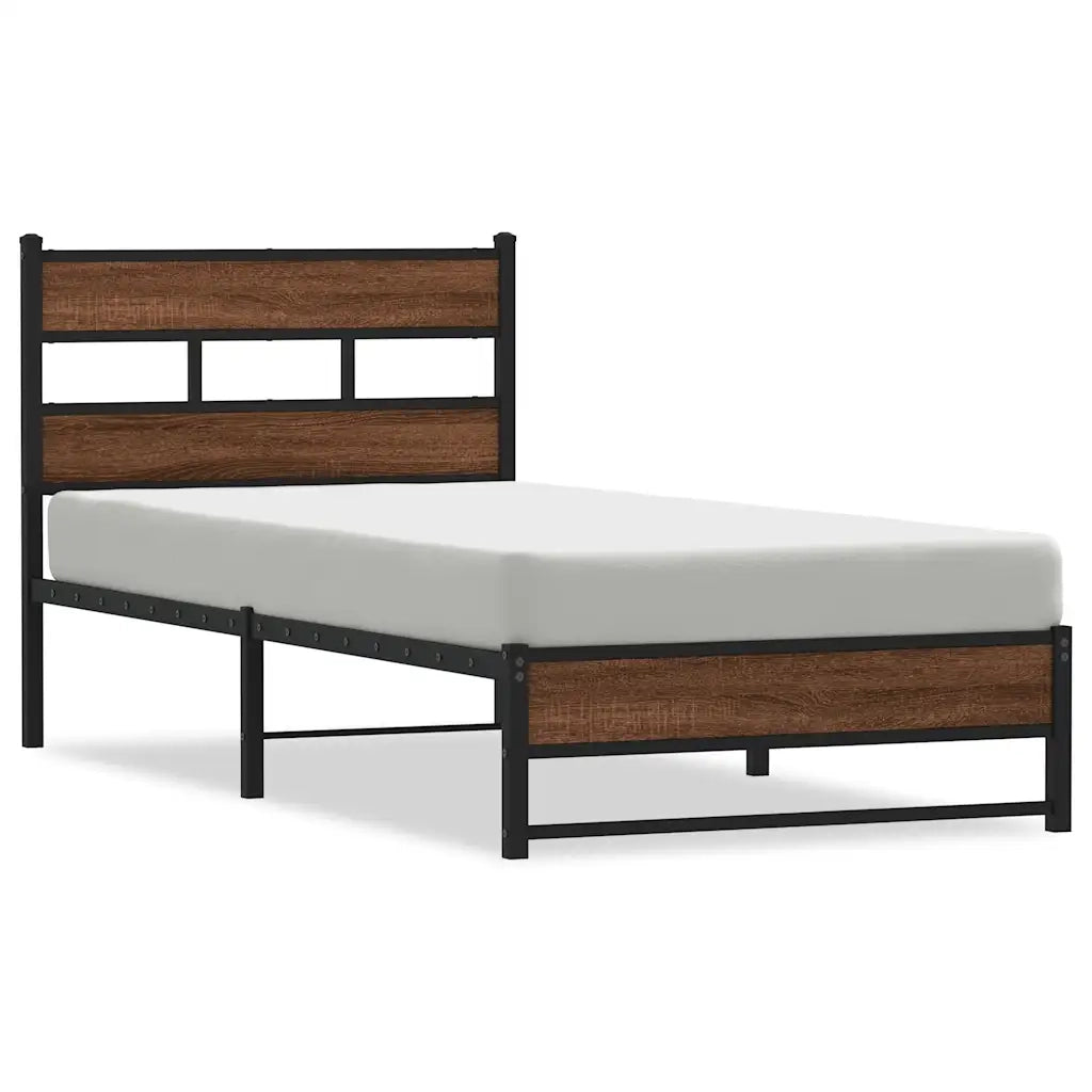 Letto singolo | Letto per adulti | Giroletto senza Materasso in Metallo Rovere Marrone 75x190 cm