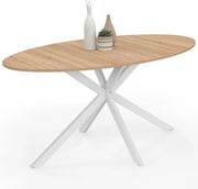 Tavolo da pranzo ovale ALIX per 8 persone con gambe in legno e ragno bianco 150 cm