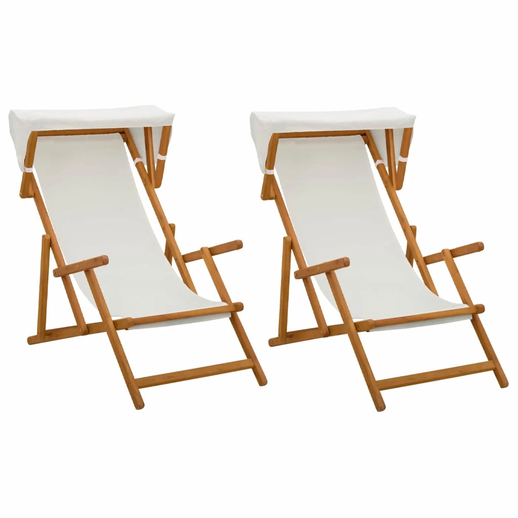 Lettino 2 pcs 3 Posizione Legno di Eucalipto Massello Crema 3407811