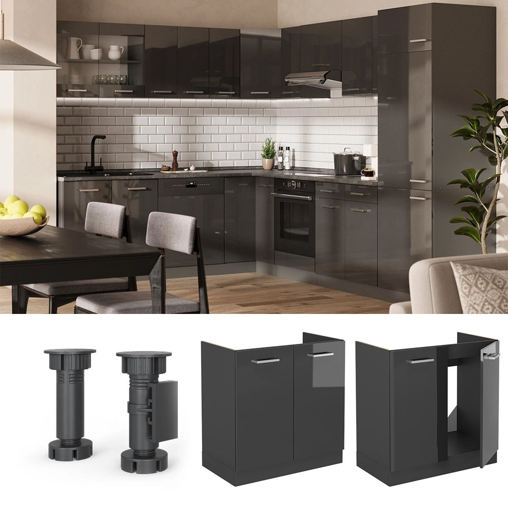 Mobile lavello cucina R-Line Antracite lucido/Antracite 80 cm senza piano di lavoro Vicco