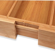Cassa per utensili in bambù 2 pezzi - Adattabile - Dimensioni 30-48 x 46 x 5 cm - Inserimento carrello - 5-7 contenitori - Accessorio per inserimento utensili - Organizzatore per la cucina cassa per utensili 47 profondo