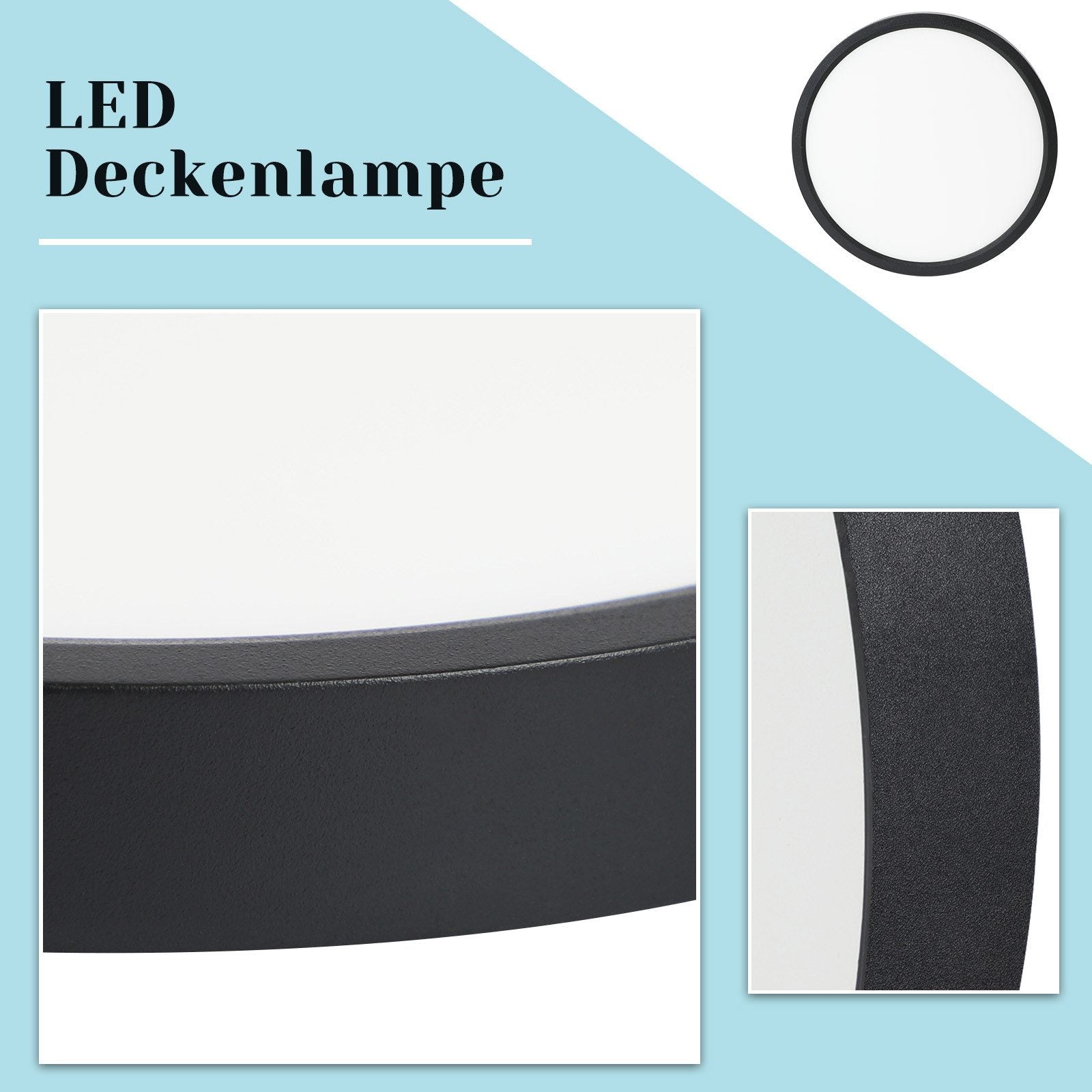 ZMH Lampada da soffitto LED piano 30 cm 24W nero 6000K moderna per cucina corridoio camera letto
