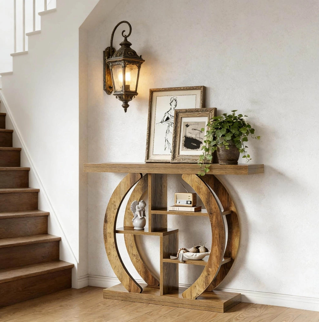 Tavolo consolle 108 cm in legno marrone con 4 ripiani