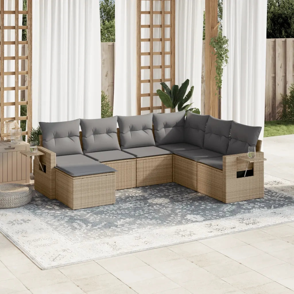 Set Divani da Giardino 7 pz con Cuscini Beige in Polyrattan 3220498