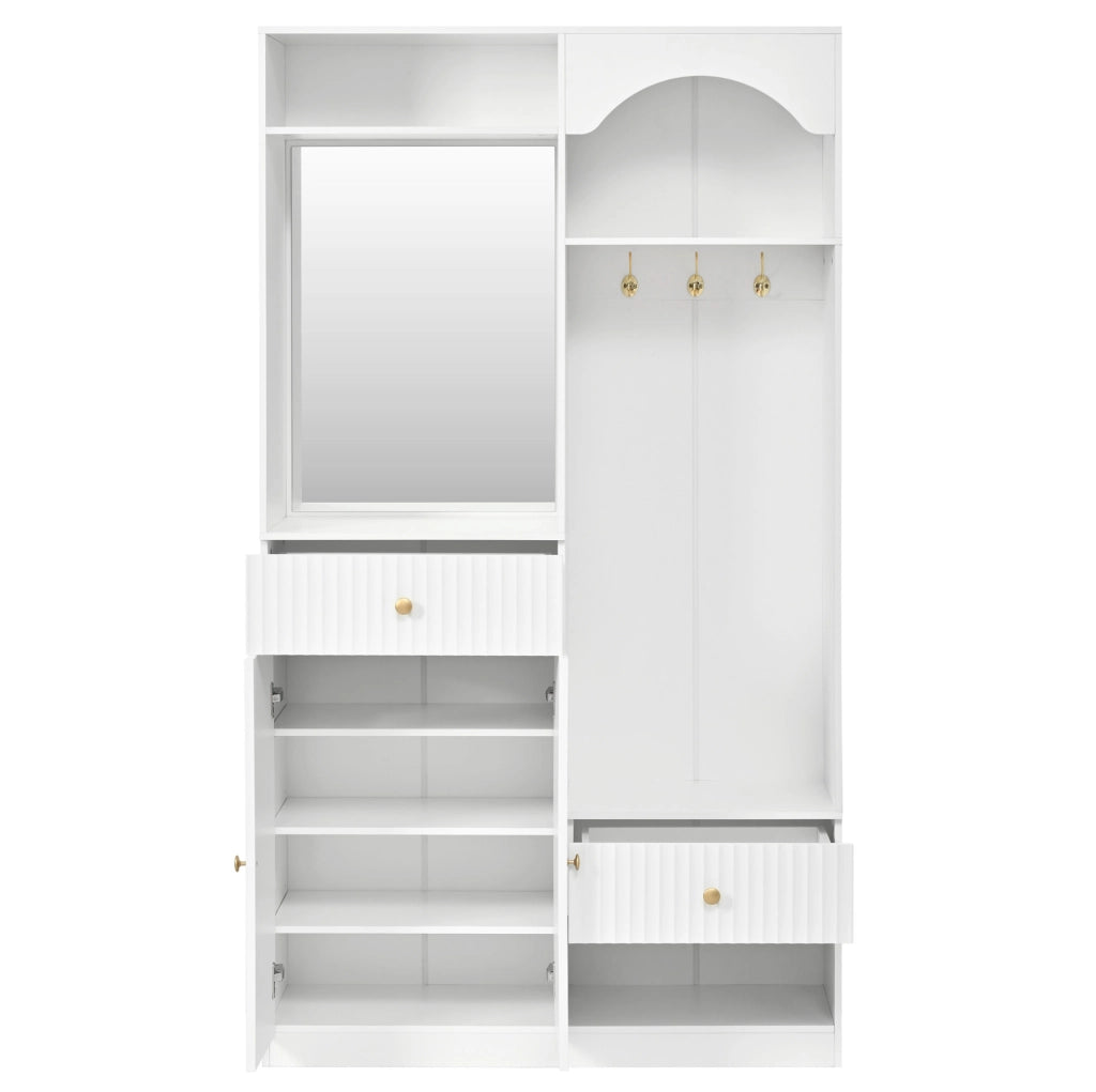 Guardaroba da ingresso bianco con specchio, panca e LED
