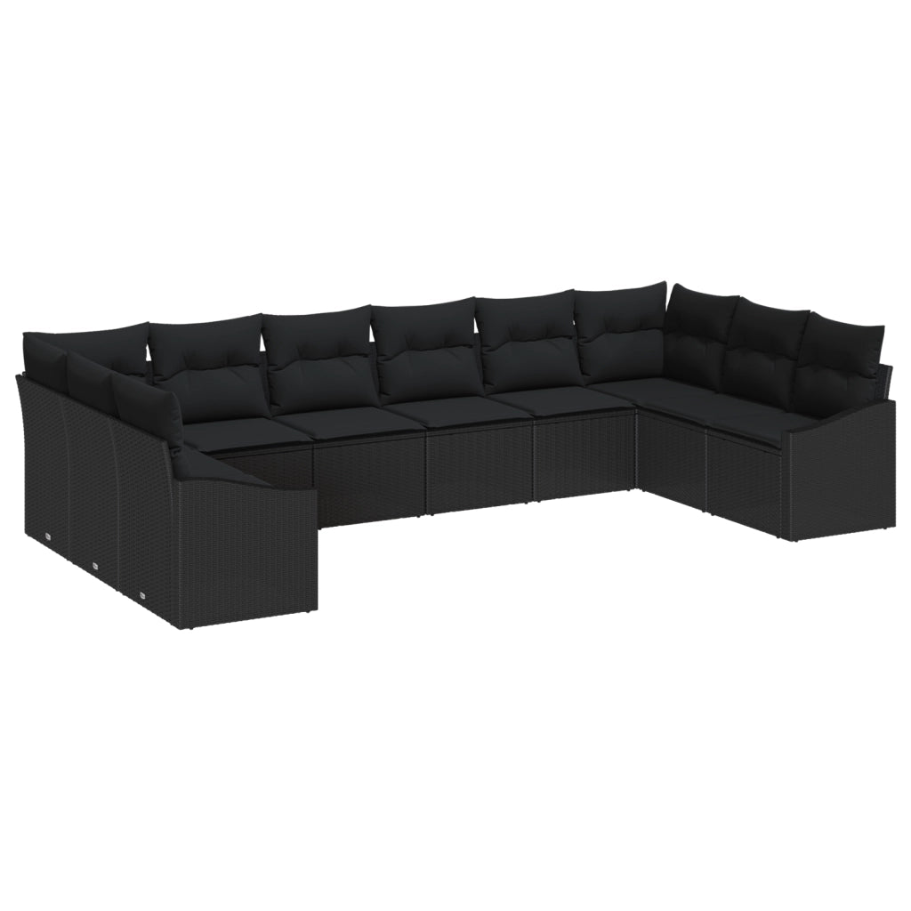Set di divano da giardino a 10 pezzi con cuscini rattan polietilene nero