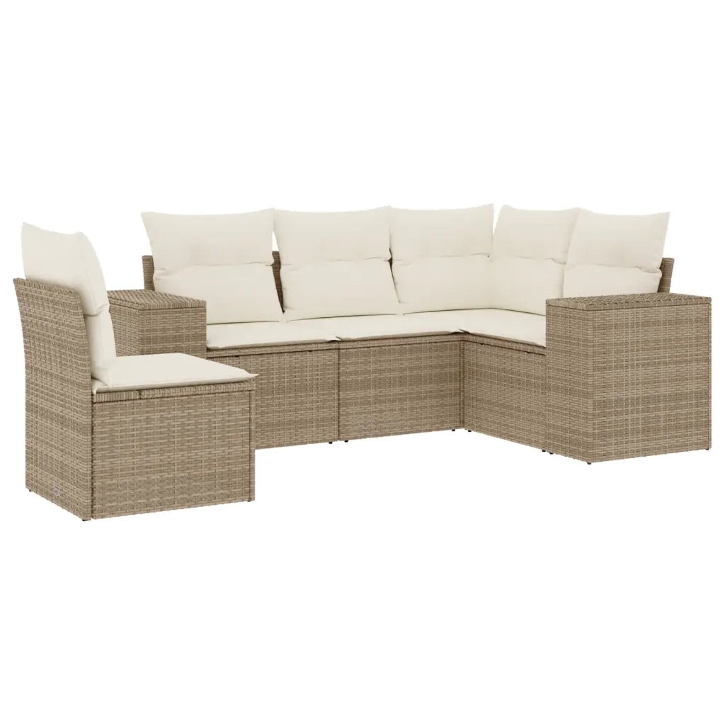Set Divano da Giardino 5 pz con Cuscini Beige in Polyrattan
