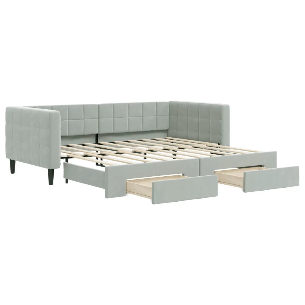 Divano Letto Estraibile Cassetti Grigio Chiaro 90x190cm Velluto 3196752