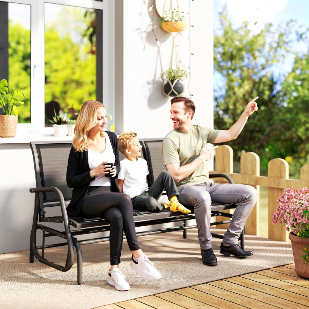Divano da Giardino 3 Posti ¨C zephmum ¨C Tessuto Nero, Acciaio