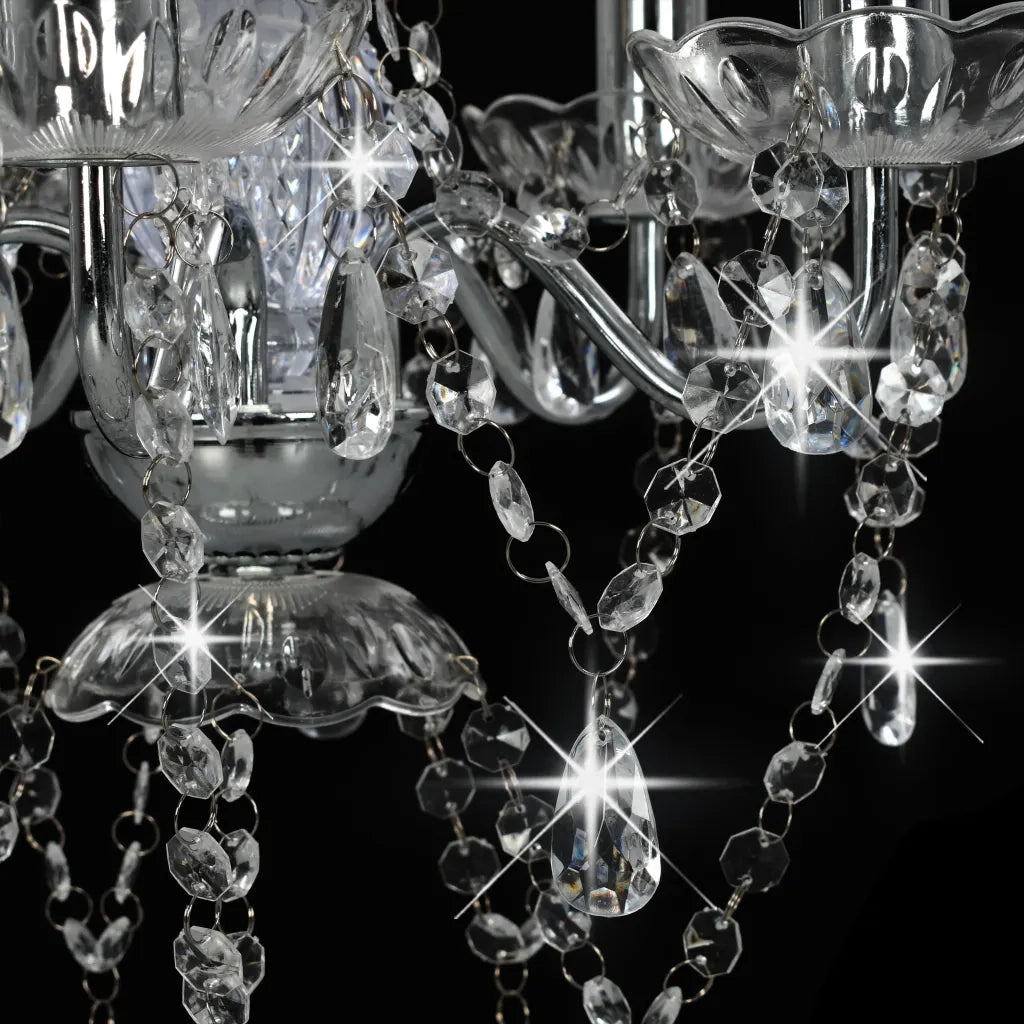 Lampadario con Perline di Cristallo Argento Tondo 5 E14 CFW2752960