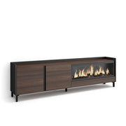 Mobile TV Soggiorno, 212x61x35 cm, Per TV fino a 80", Camino elettrico XXL, Design industriale, Rovere scuro e Nero