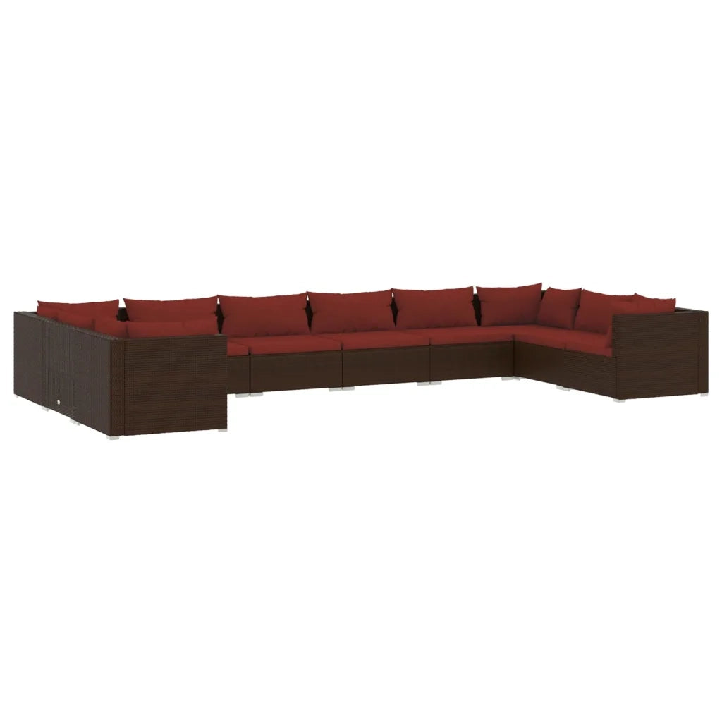 Set Divani da Giardino 10 pz con Cuscini in Polyrattan Marrone 3101987