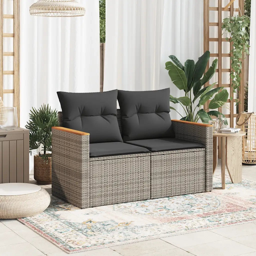 Divano da Giardino con Cuscini 2 Posti-Sofa da Giardino-Divano da esterno Grigio in Polyrattan 661594